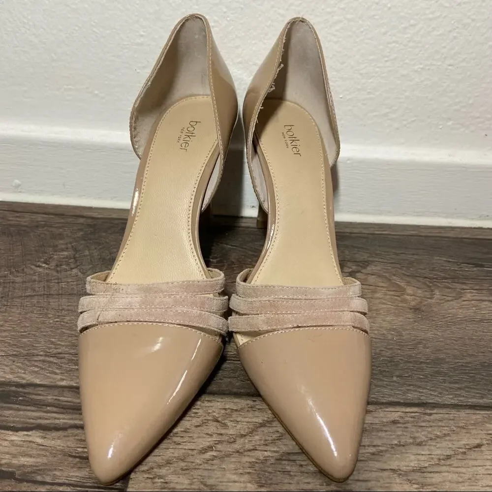 Botkier D'Orsay Heels Patent Leather Strappy Velvet Pointed Toe Nude 7.5